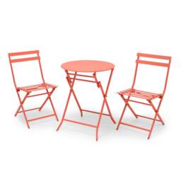 Vonhaus Folding Garden Bistro Table and Chairs Set for 2 Pink Coral 1