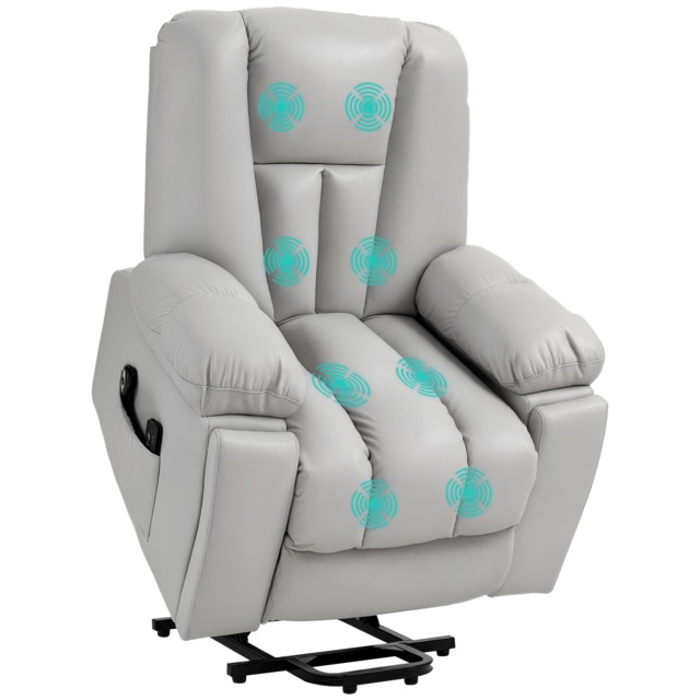 HOMCOM Riser and Recliner Chair for the Elderly, Quick Assembly, Lift Chair with Vibration Massage, Remote Control, Side Pockets, Pocket Spring, Cup Holder, Light Grey Grey Light Grey