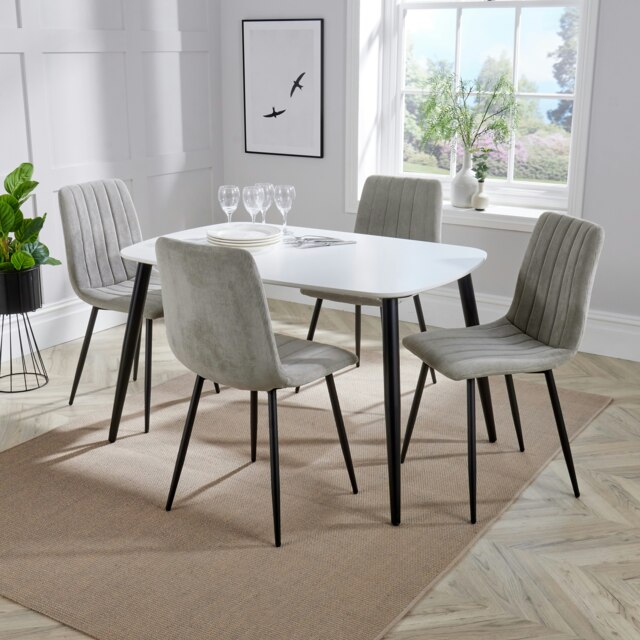 Aspen White 120cm Rectangular Dining Table with 4 Straight Stitch Upholstered Fabric Chairs - Modern Dining Set Grey Light Grey One Size 1