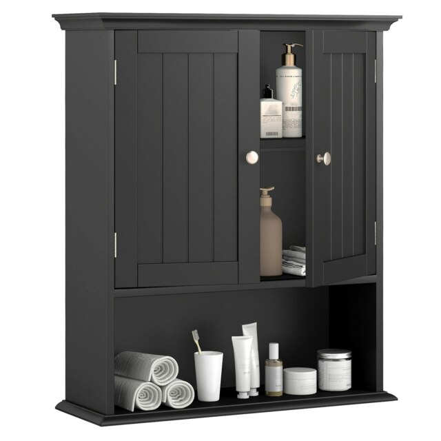 COSTWAY Bathroom Wall Mounted Cabinet Wooden Cabinet Black