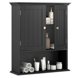 COSTWAY Bathroom Wall Mounted Cabinet Wooden Cabinet Black