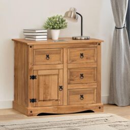 Mercers Furniture Corona Sideboard 1 Door 4 Drawer Cupboard Cabinet Small Solid Wood Pine Wooden with Mexican Styling