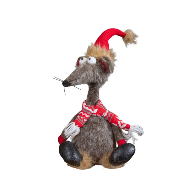 48cm Grey Plush Sitting Renton Rat Christmas Decoration