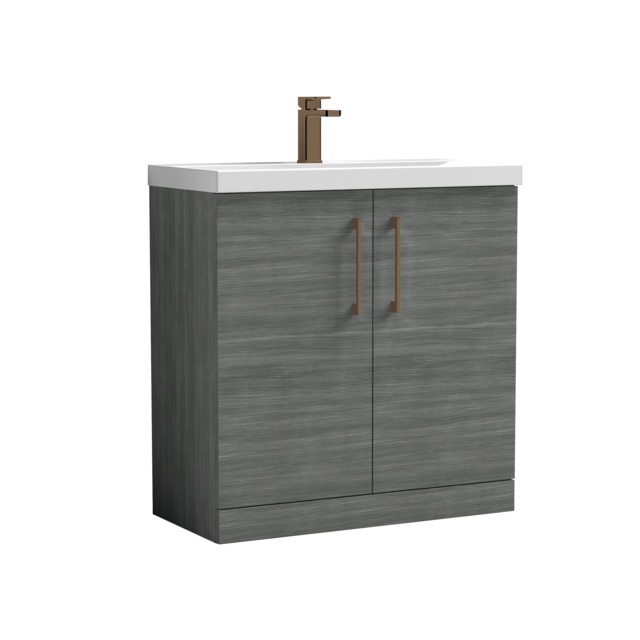Balterley Level Contemporary Bathroom Floor Standing 2-Door Vanity Unit & Mid-Edge Basin Grey 840 x 810 x 390mm