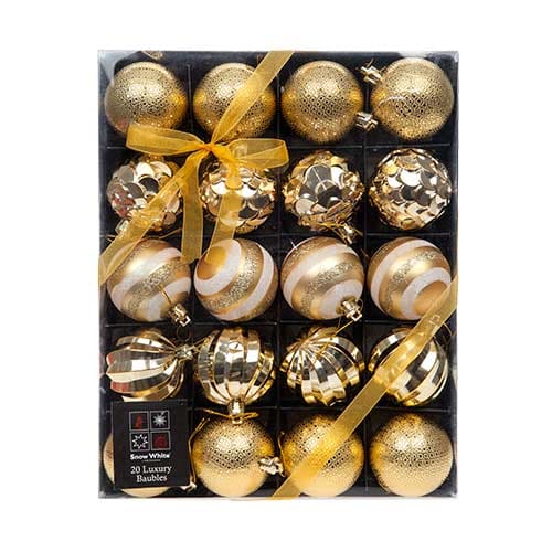 Assorted luxury gold christmas baubles - pack of 20