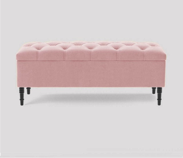 137cm Swiss Chesterfield Ottoman Storage Bench- Plush Velvet Shoe Bench - Pink Upholstery Footstool with Storage