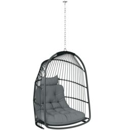 Outsunny Rattan Egg Chair with Installation Kit, Indoor Outdoor Swing Chair
