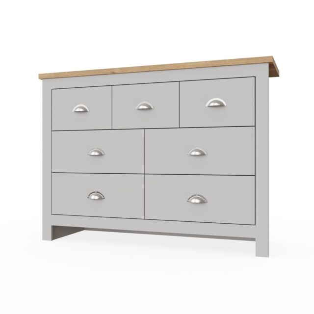 Lisbon Light Grey Bedroom Chest of Drawers 3 plus 4 7 Drawer Storage Cabinet Furniture