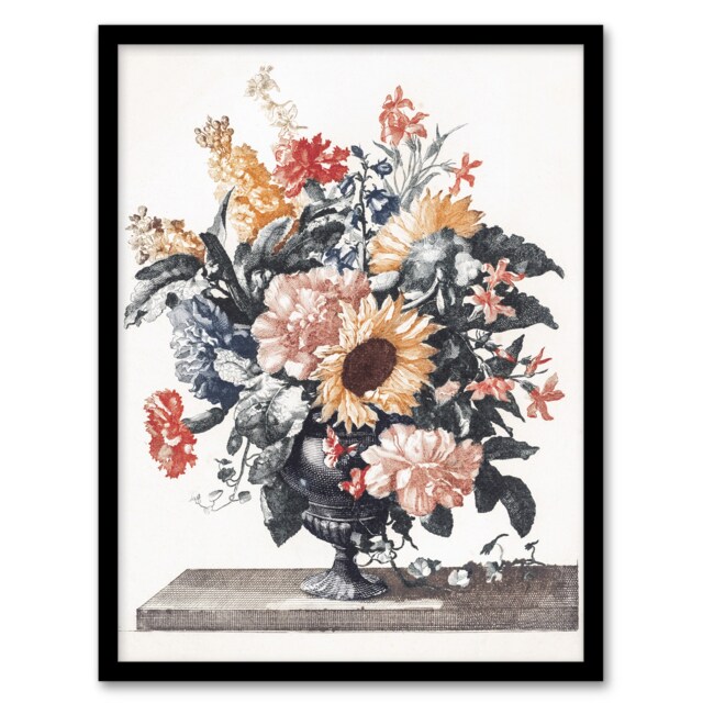 "Stone Vase Bouquet With Sunflowers Teyler Framed Wall Art Print 12X16"""