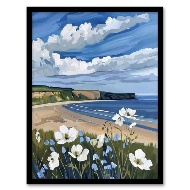 Hunt Cliff Yorkshire Wildflowers Bathroom Black Framed Wall Art Print A4