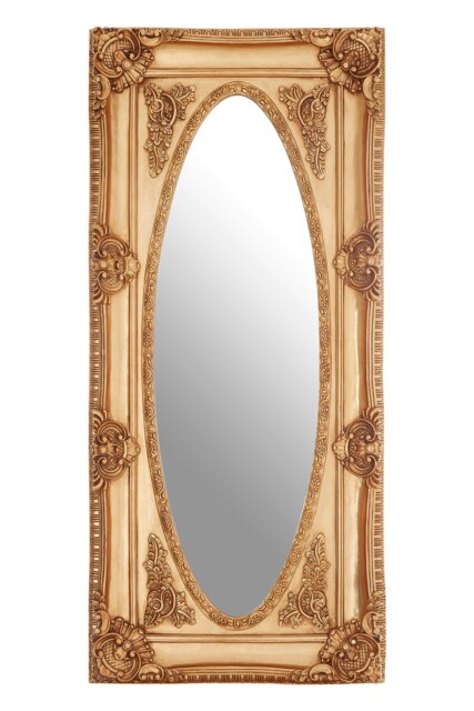 Timeless Gold Finish Oval Border Wall Mirror, Functional Mirror For Livingroom, Elegant Modern Mirror Gold