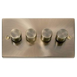 SE HOME Antique Brass 4 Gang 2 Way LED 100W Trailing Edge Dimmer Light Switch. Brown Antique Brass