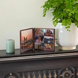 Antique Brass Recycled Glass Folded Double Photo Frame