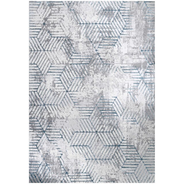 KUKOON Blue Grey Distressed Abstract Geometric Area Rug 190cm x 280cm Grey
