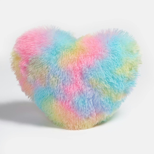 OHS Heart Shaped Fluffy Shaggy Plump Filled Cushion, 40x40cm - Multi