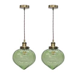 Set of 2 Layla - Green and Antique Brass Ceiling Pendant Lights