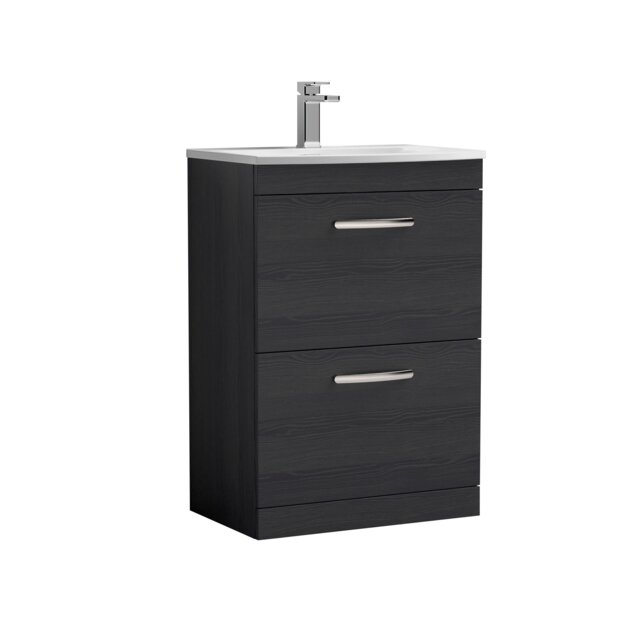 Balterley Millwich Contemporary 2 Drawer Floor Standing Vanity Unit with Curved Basin, Charcoal Black, 600mm