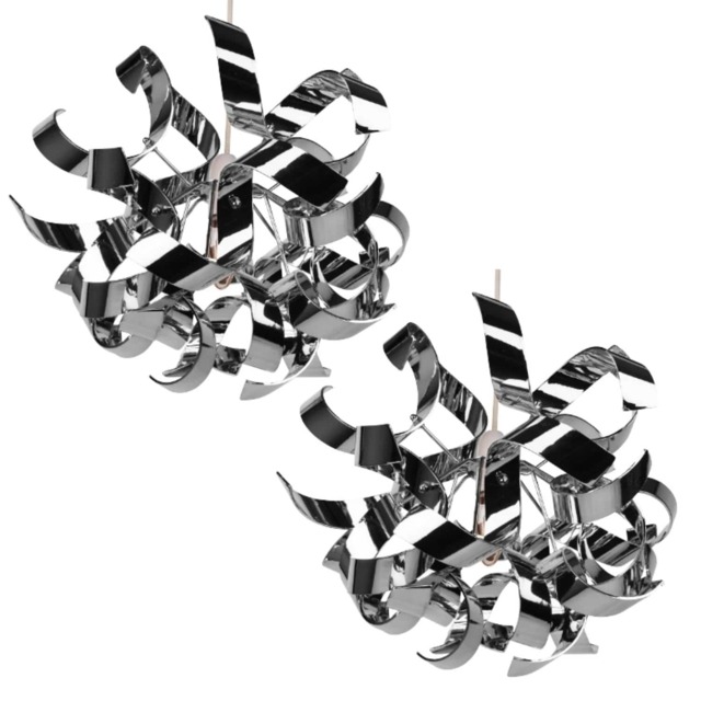 Pair of Easy Fit Chrome Finish Ribbon Swirl Ceiling Shades Chrome Chrome Large 2