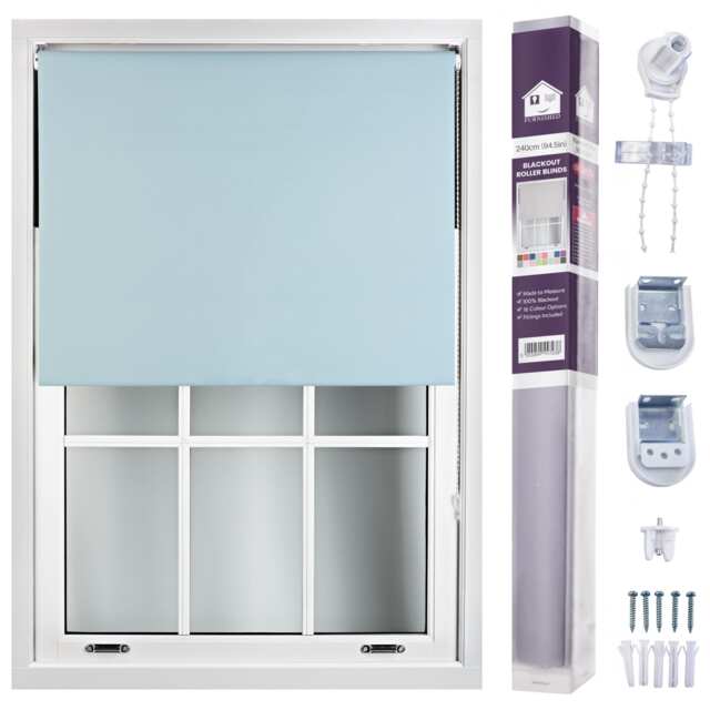 FURNISHED Made to Measure Blackout Blinds Easy Fit UV Protection Insulated Window Shade (W)240cm x (L)210cm Blue Duck Egg Blue (W) 240cm x (L) 210cm