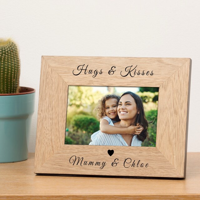 Personalised Hugs and Kisses Wood Picture Frame 6x4 for Mum