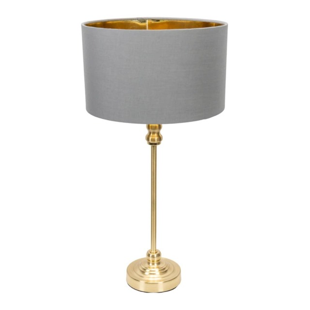 ValueLights Maggie Gold Candlestick Table Lamp Grey Gold Shade and Bulb