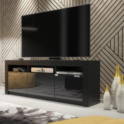 TV Unit TV Stand Media Cabinet Sideboard Black High Gloss Storage 160cm