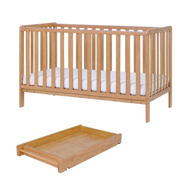 Tutti Bambini Malmo Cot Bed, Cot Top Changer and Mattress Bundle - Oak