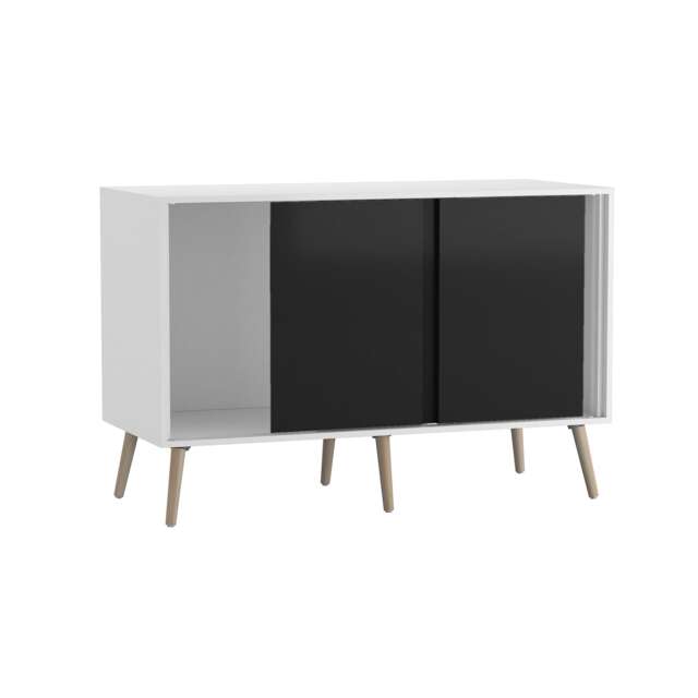 URBNLIVING White Carcass 3 Door Sliding Storage Cabinet Multi Black Doors & Beech Legs 1