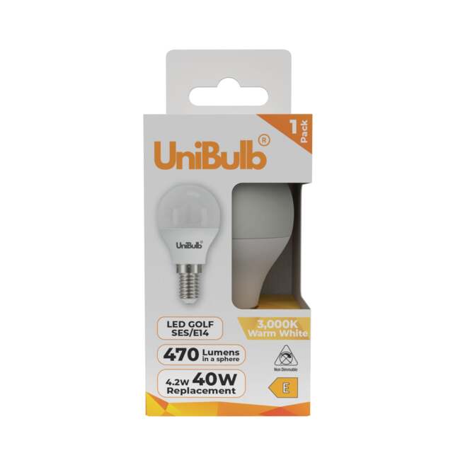UniBulb LED Golf Ball E14 Small Edison Screw (SES) 470lm 4.2W (Replaces 40W) 3000K (Warm White) Light Bulb - Pack of 1 White Warm White 1