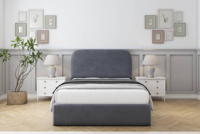 "Sloomy Belvoir Steel Plush Bed Frame With 45"" Upholstered Headboard 4' Small Double"