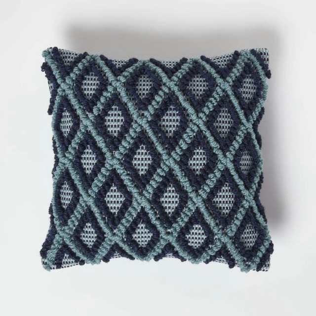 Homescapes Tula Handwoven Textured Navy & Teal Cushion - 45 x 45 cm Multi Navy, Teal, Natural 1