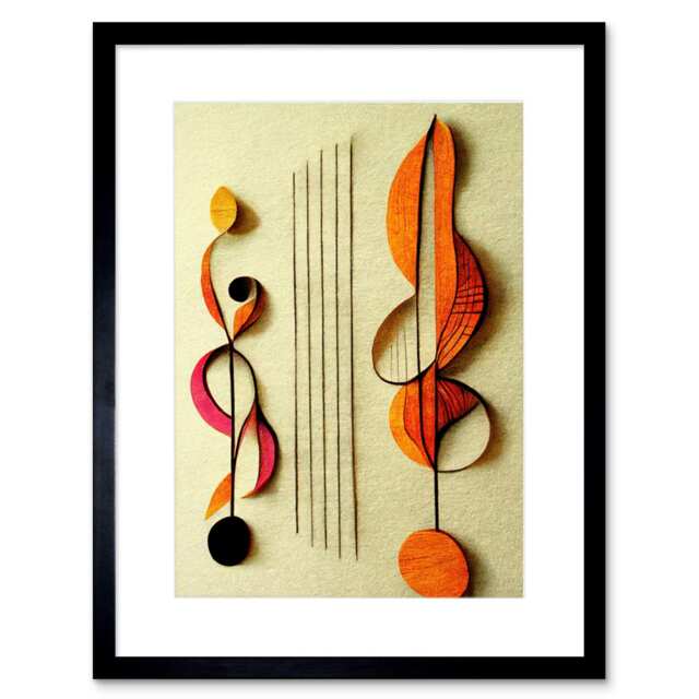 "Abstract Autumnal Boho Music Clefs Staff Musical 9x7"" Black Framed Wall Art Print"