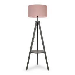 ValueLights Morrigan Blush Shade Grey Wood Tripod Floor Lamp and Bulb