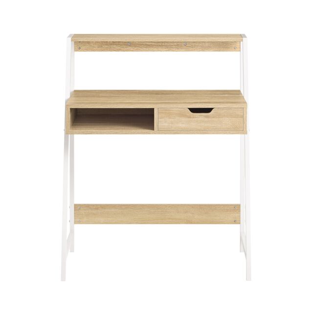 SoBuy FWT63-N,Home Office Computer Desk with Storage Shelf and Drawer Brown Light Oak 1