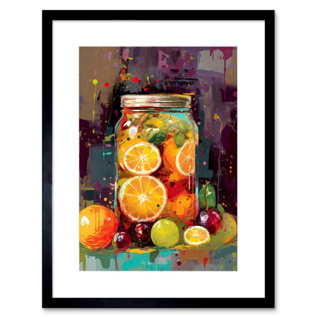 "A Jar of Homemade Orange Plum Fruit Preserves 9x7"" Black Framed Wall Art Print"