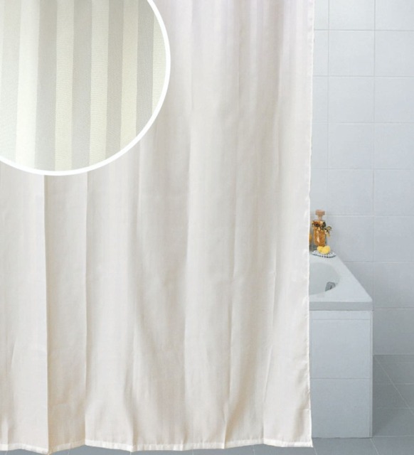 White Polyester Satin Stripe Shower Curtain 180 x 180cm