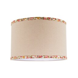 Natural Oatmeal Linen Circular Lamp Shade with Colourful Floral Trims Cream Oatmeal 1