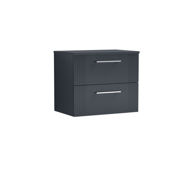 Balterley Partial Fluted 2 Drawer Wall Hung Vanity Unit with Colour Coordinating Worktop Grey Satin Soft Black