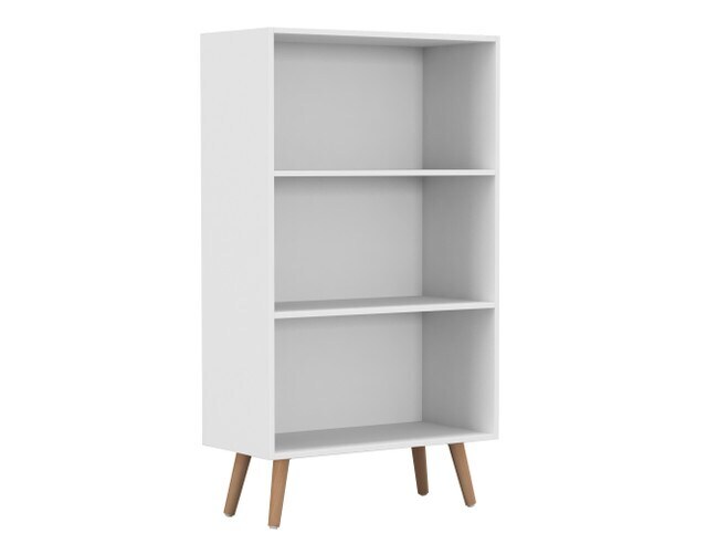 URBNLIVING 3 Tier Wide Bookcase With Scandinavian Style Legs Multi White Bookcase & Beech Leg 1