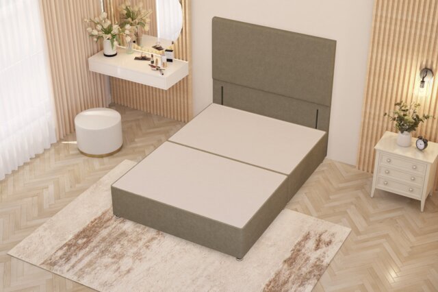 Divan Bed Base with Plain Floor Standing Headboard Linen Fabric Yellow Beige