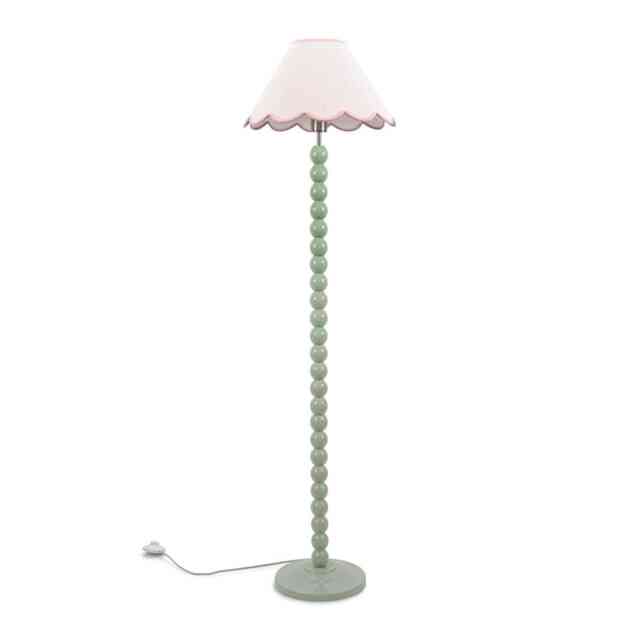 ValueLights Bobbles Sage Green Floor Lamp Pink Trim Scallop Shade and Bulb