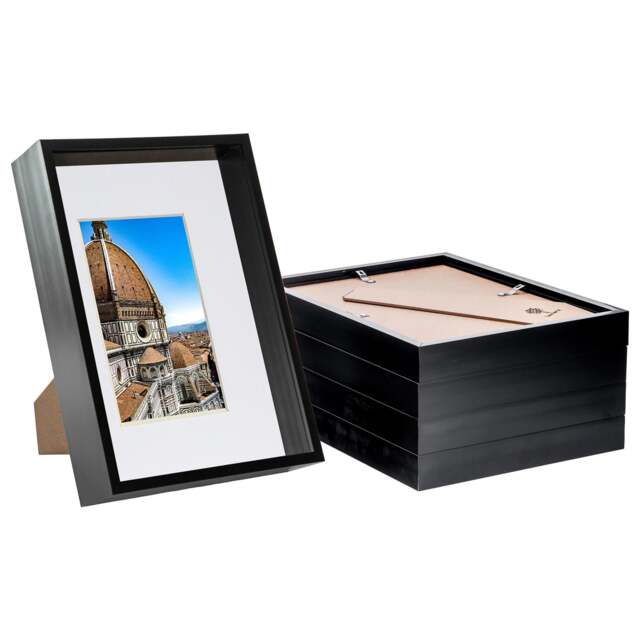 "Nicola Spring A4 (8 x 12"") Deep Photo Frames - Black/White Mount - 3D Deep Box Picture Frame Display Case (31 x 22cm) x5"
