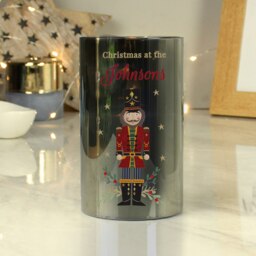 Personalised Christmas Nutcracker Smoked LED Candle Cream