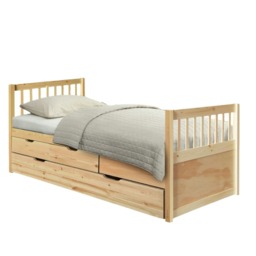 3ft Single Captains Cabin Bed with Drawers and Trundle In Pine