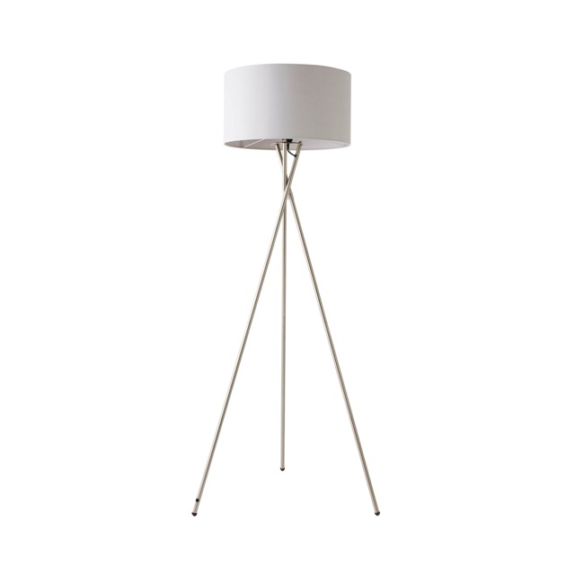 ValueLights Camden Brushed Chrome Tripod Floor Lamp Grey Shade Grey
