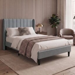Vida Designs Vianna Light Grey Linen Fabric Bed Frame with Headboard - Double