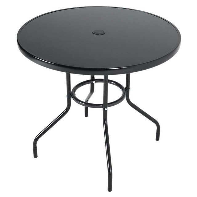 Living and Home Metallic and Tempered Glass Garden Table with Parasol Hole Outdoor