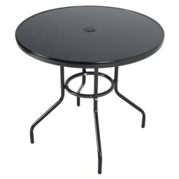 Living and Home Metallic and Tempered Glass Garden Table with Parasol Hole Outdoor