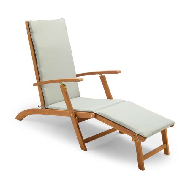 Vonhaus Hudson Garden Sun Lounger Acacia Hardwood with Cushion