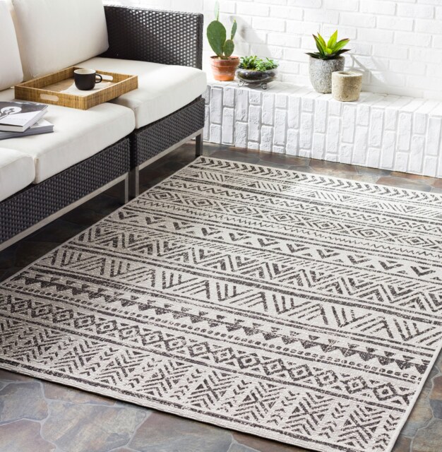 LIVABLISS Eagean-Geometric In- & Outdoor Rug 160 x 230 cm Black Grey White Charcoal